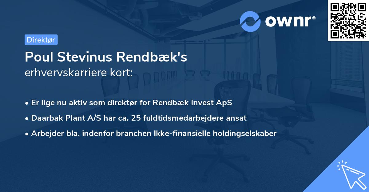 Poul Stevinus Rendbæk's erhvervskarriere kort