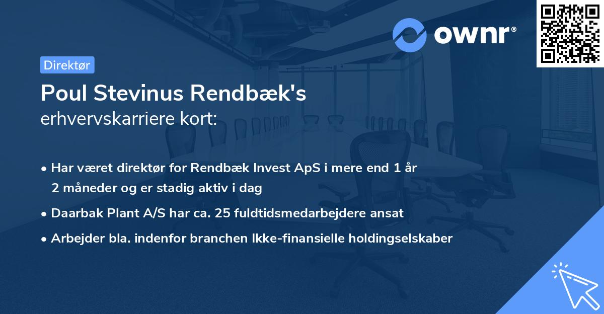 Poul Stevinus Rendbæk's erhvervskarriere kort