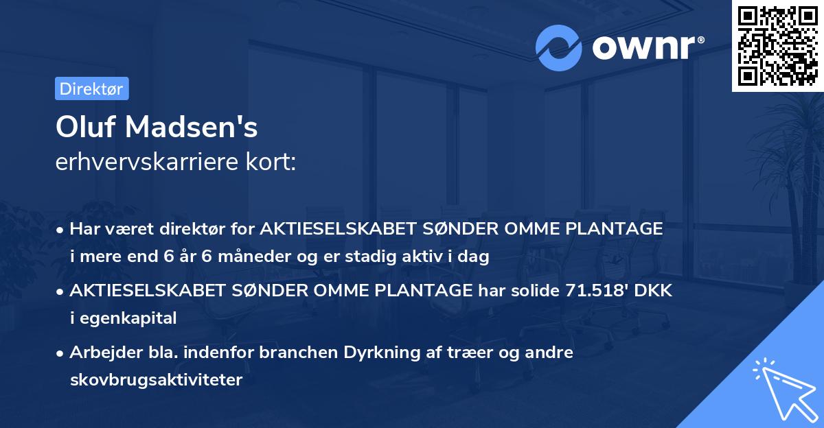 Oluf Madsen's erhvervskarriere kort