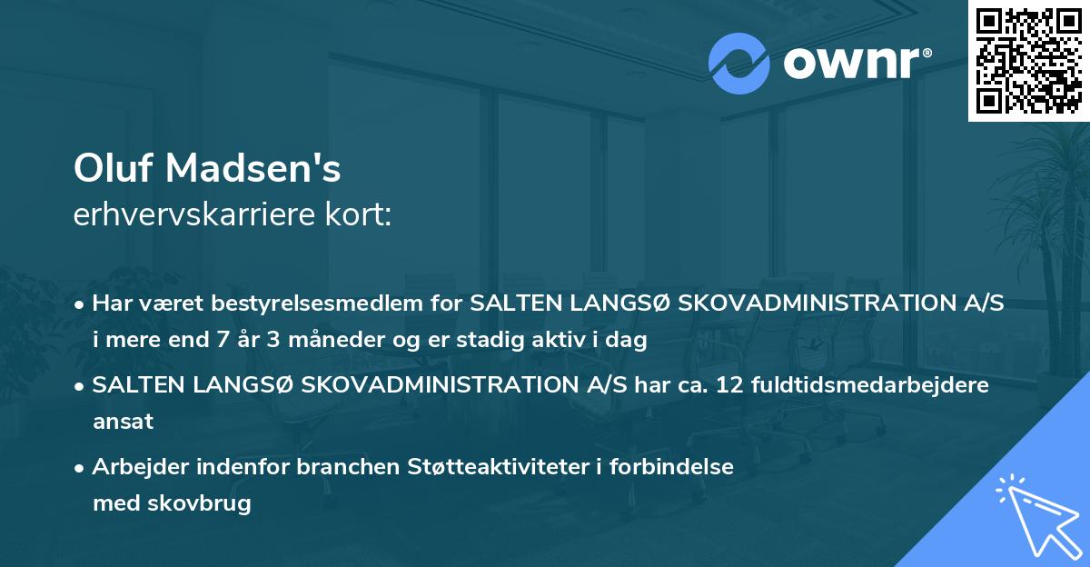 Oluf Madsen's erhvervskarriere kort