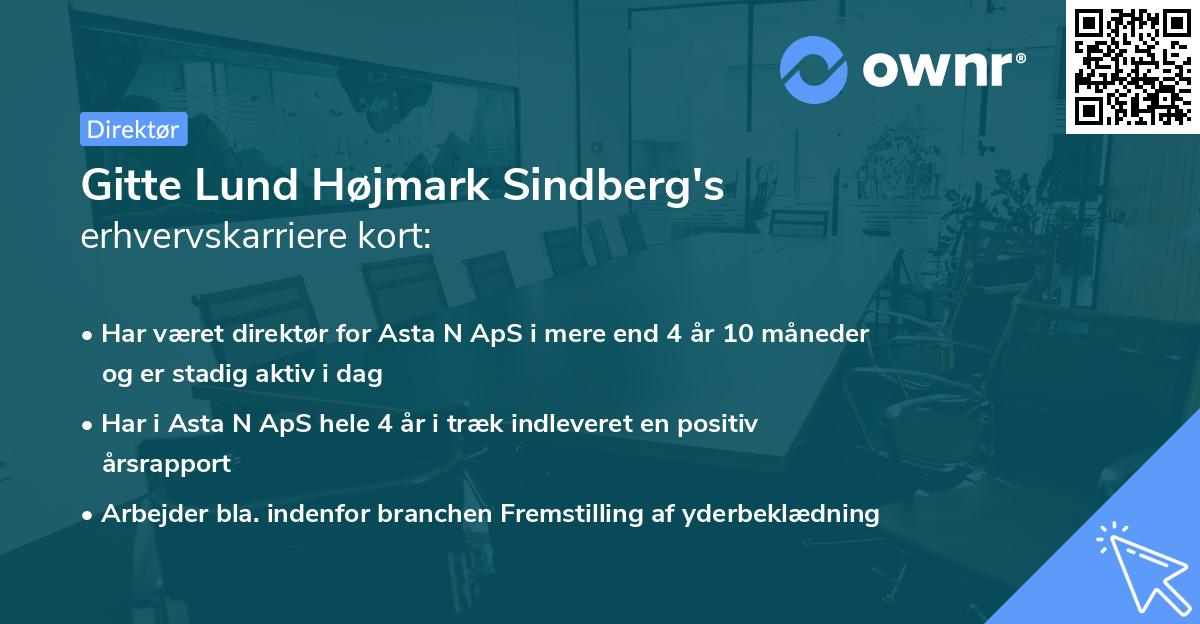 Gitte Lund Højmark Sindberg's erhvervskarriere kort