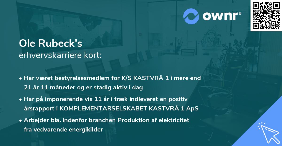 Ole Rubeck's erhvervskarriere kort