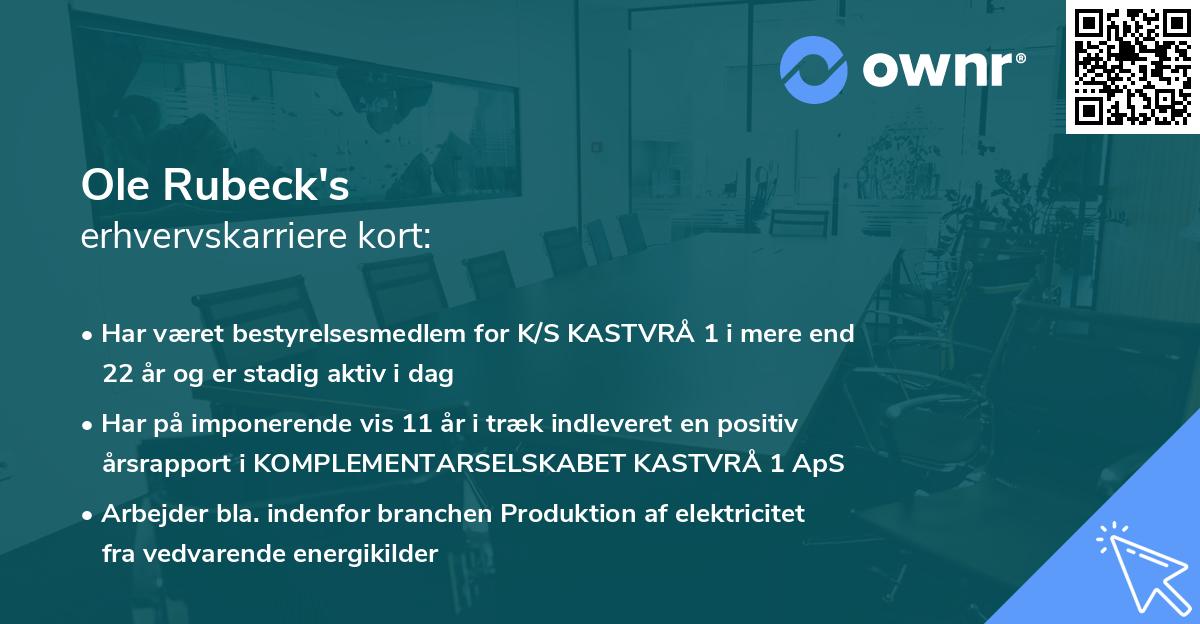 Ole Rubeck's erhvervskarriere kort