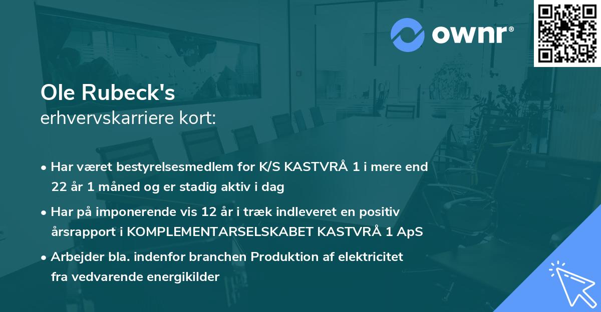 Ole Rubeck's erhvervskarriere kort