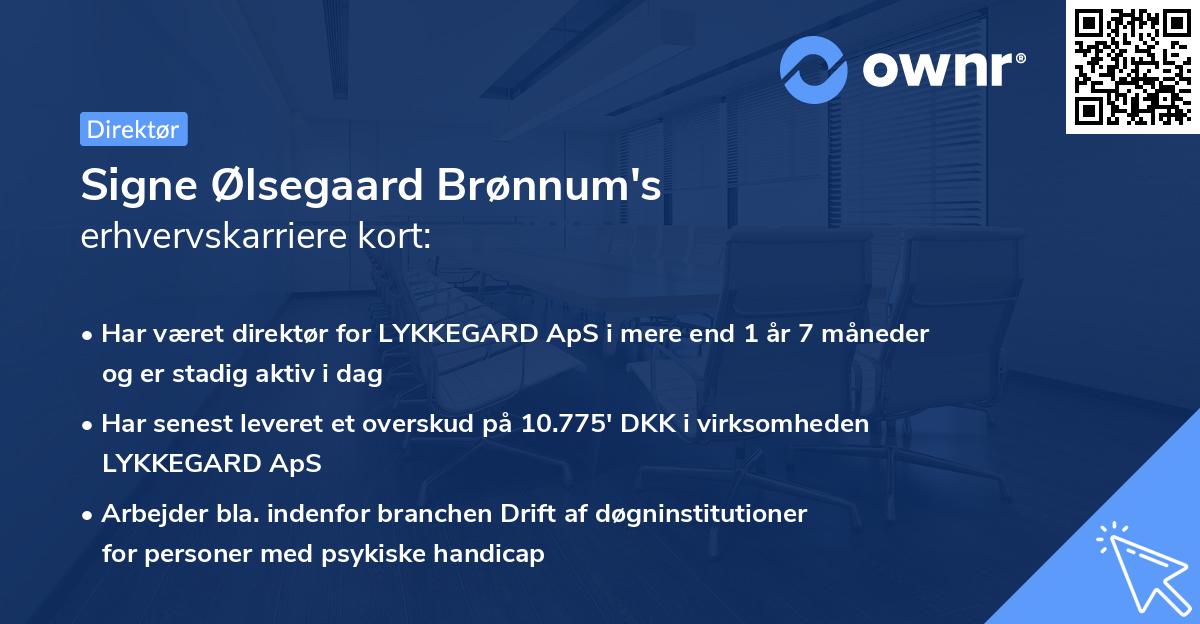 Signe Ølsegaard Brønnum's erhvervskarriere kort