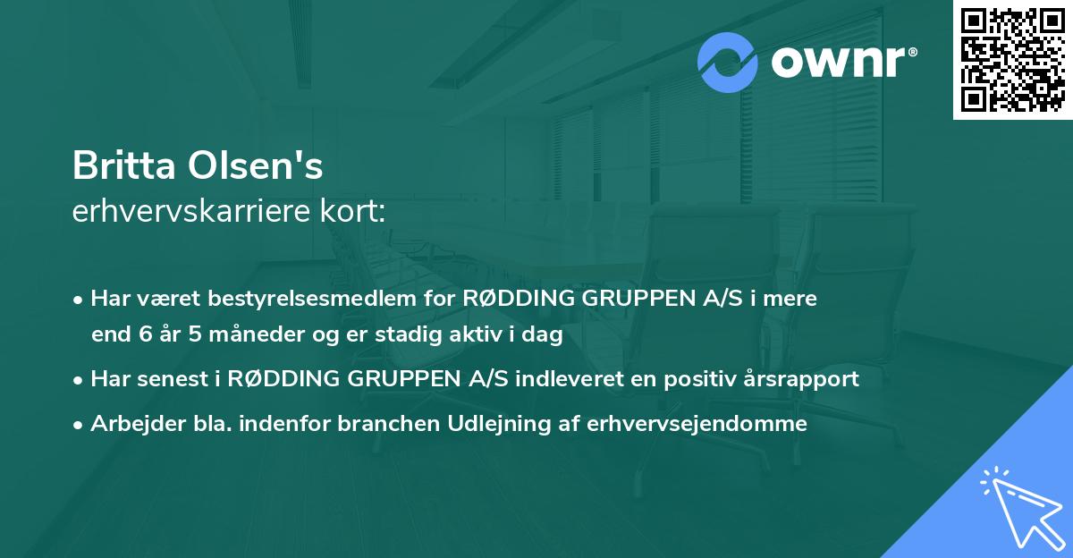 Britta Olsen's erhvervskarriere kort