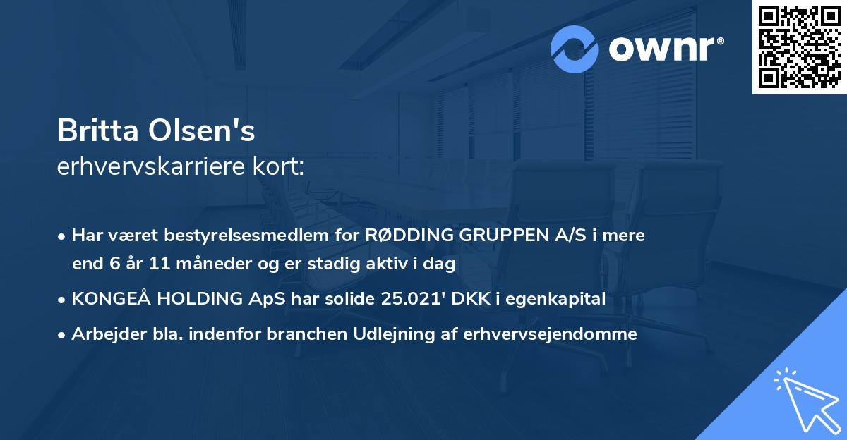 Britta Olsen's erhvervskarriere kort