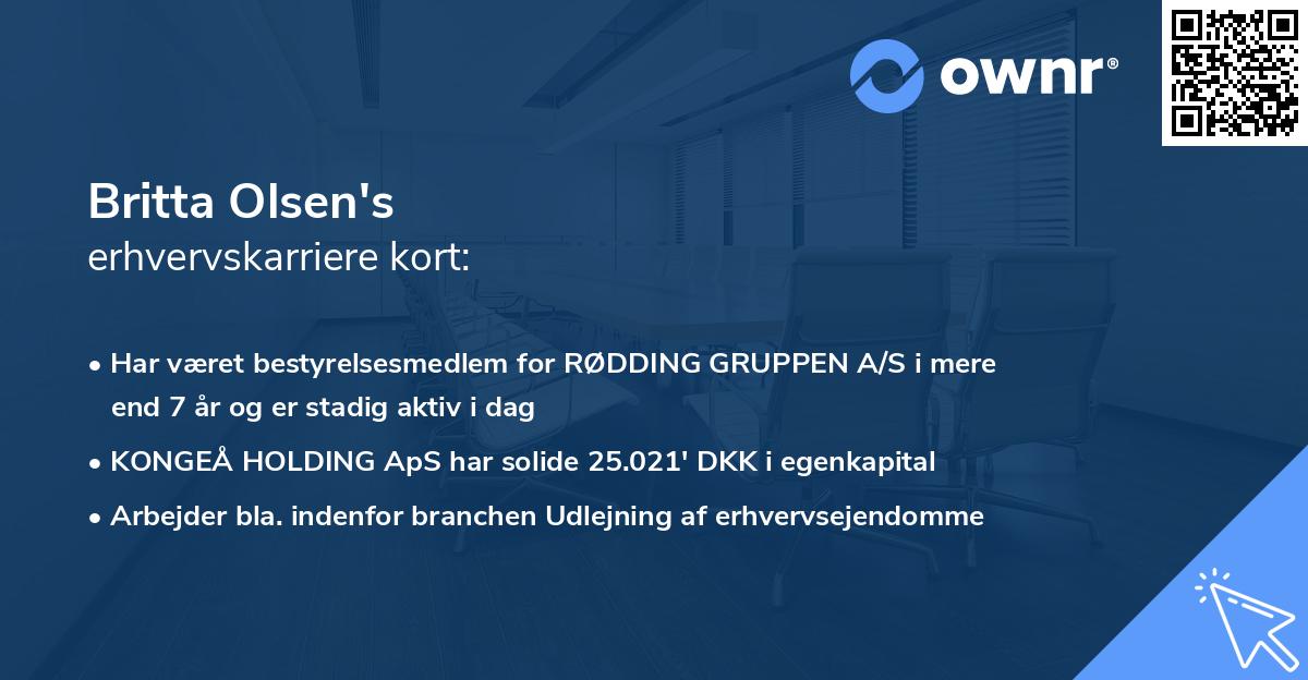Britta Olsen's erhvervskarriere kort