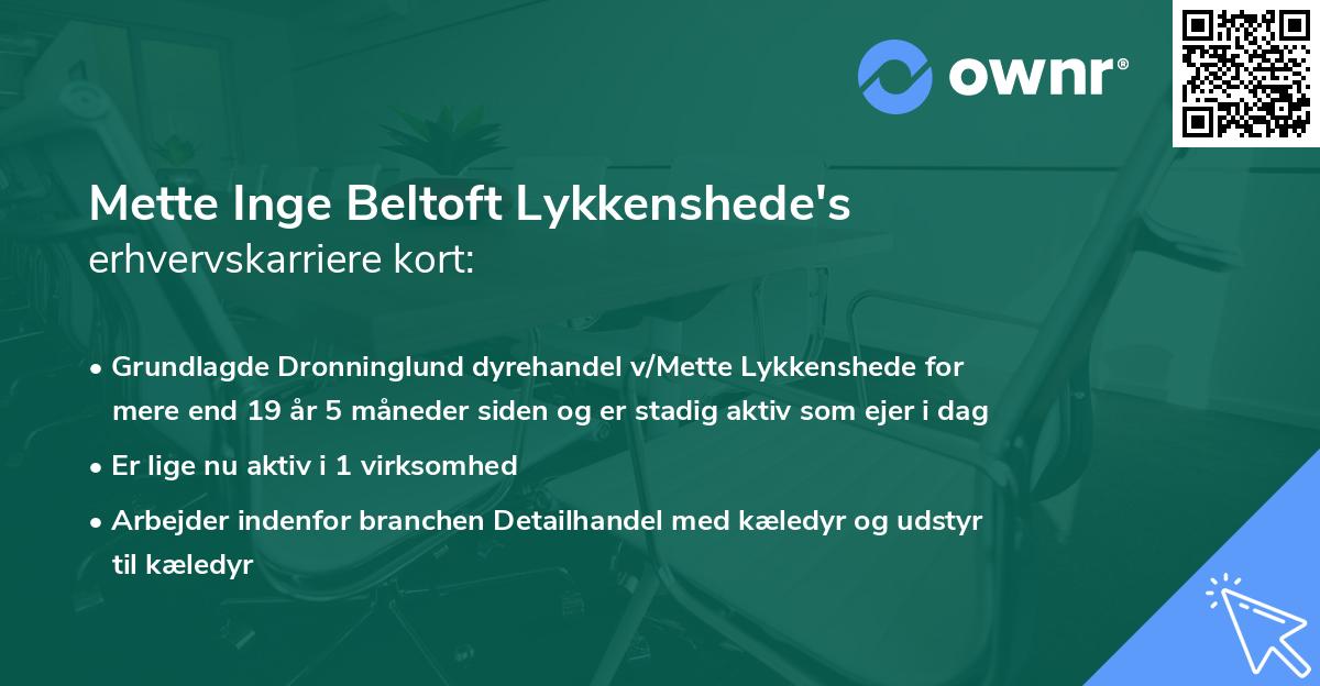 Mette Inge Beltoft Lykkenshede's erhvervskarriere kort