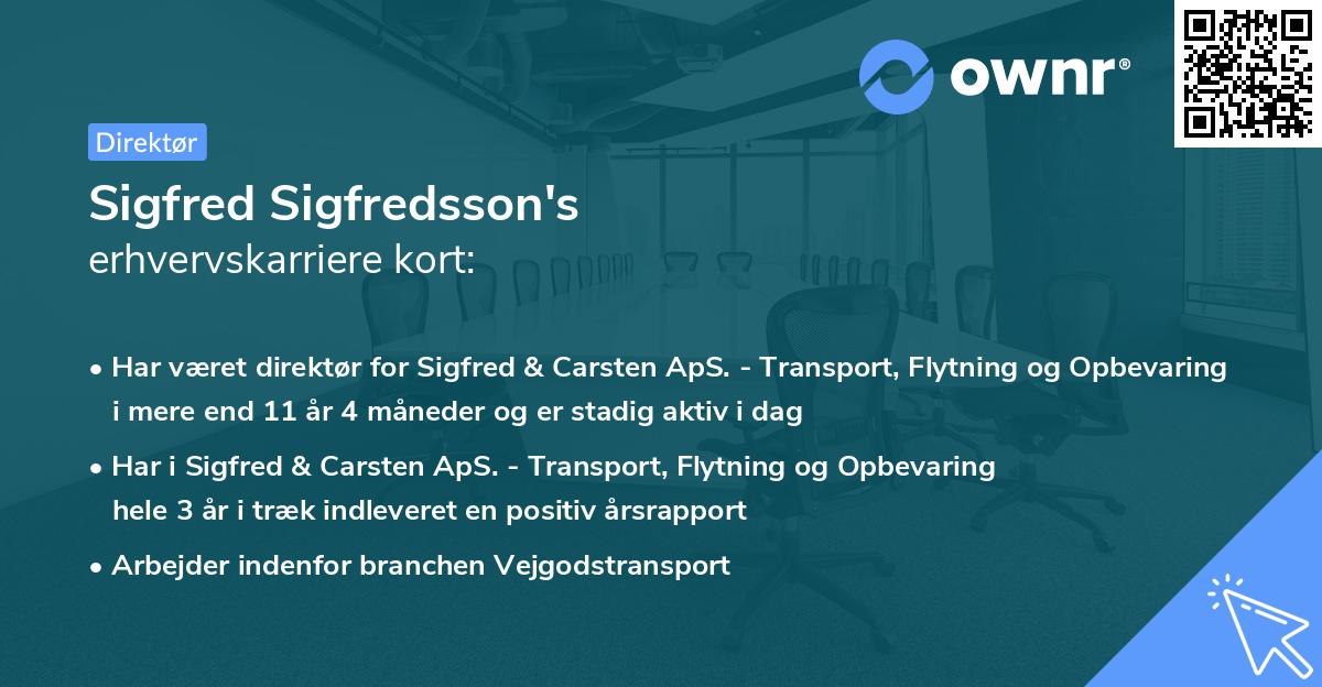 Sigfred Sigfredsson's erhvervskarriere kort