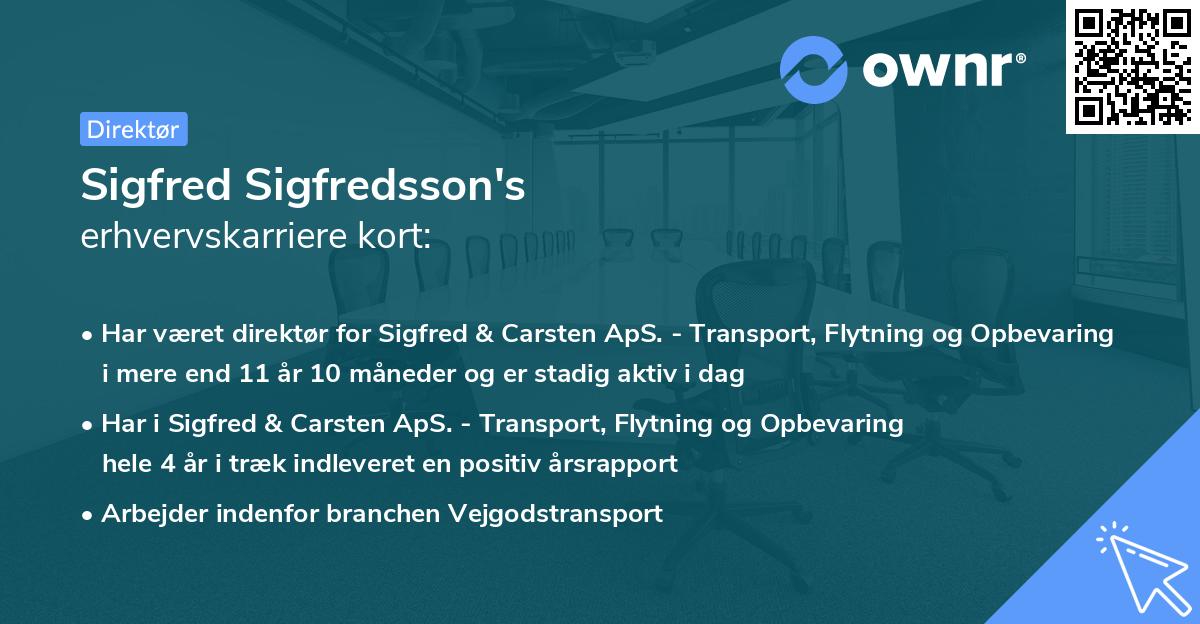 Sigfred Sigfredsson's erhvervskarriere kort