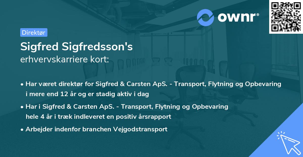 Sigfred Sigfredsson's erhvervskarriere kort