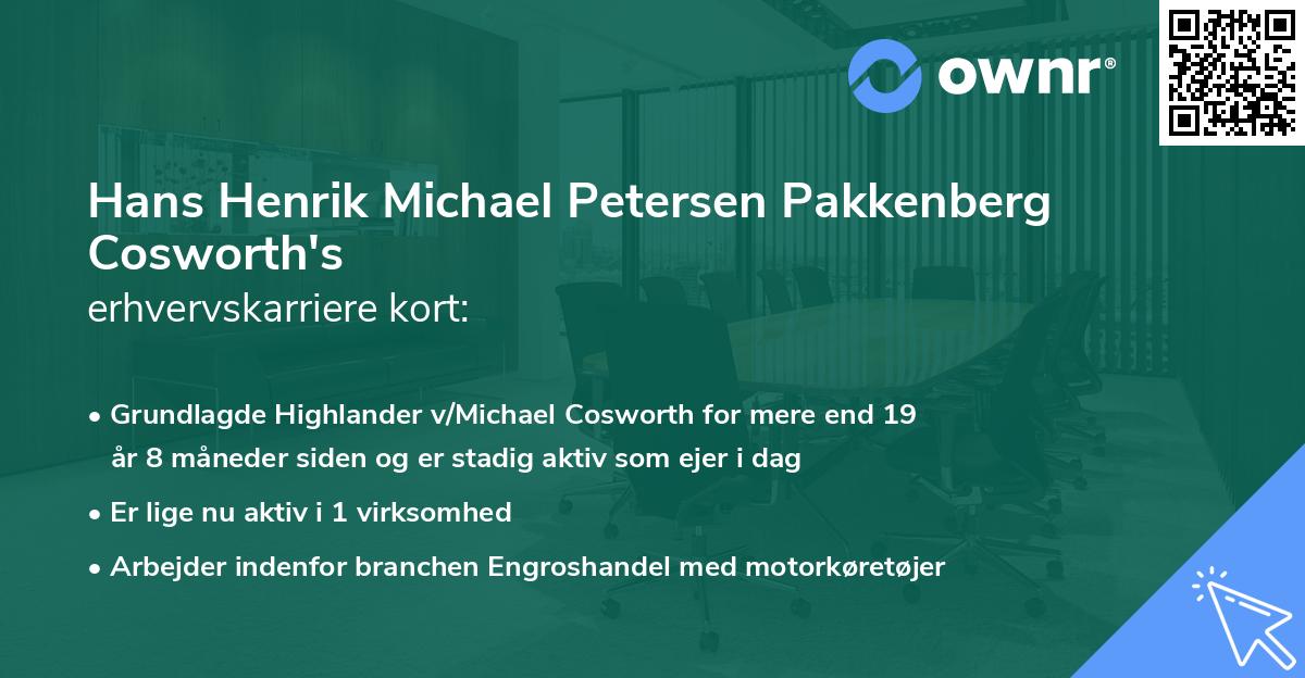 Hans Henrik Michael Petersen Pakkenberg Cosworth's erhvervskarriere kort
