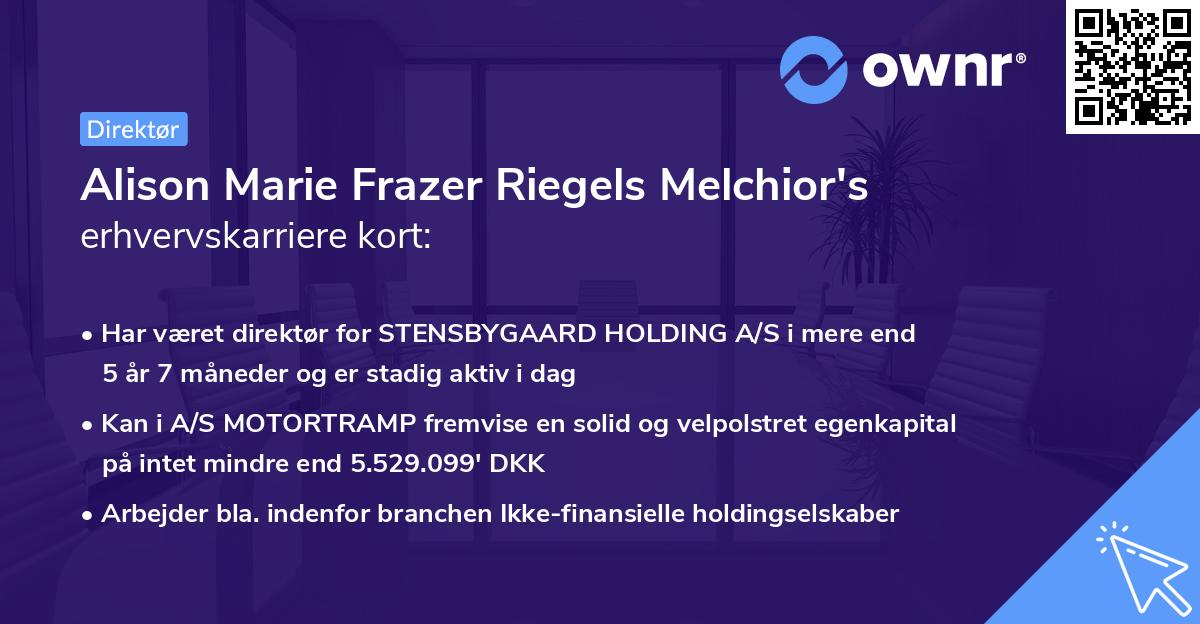 Alison Marie Frazer Riegels Melchior's erhvervskarriere kort