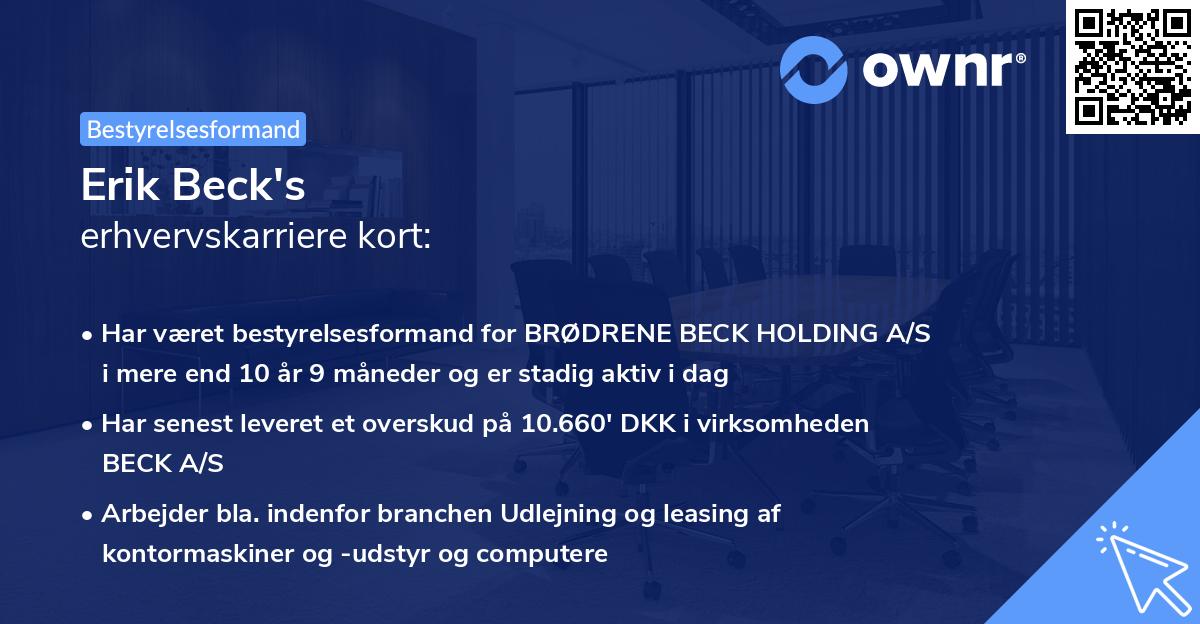 Erik Beck's erhvervskarriere kort