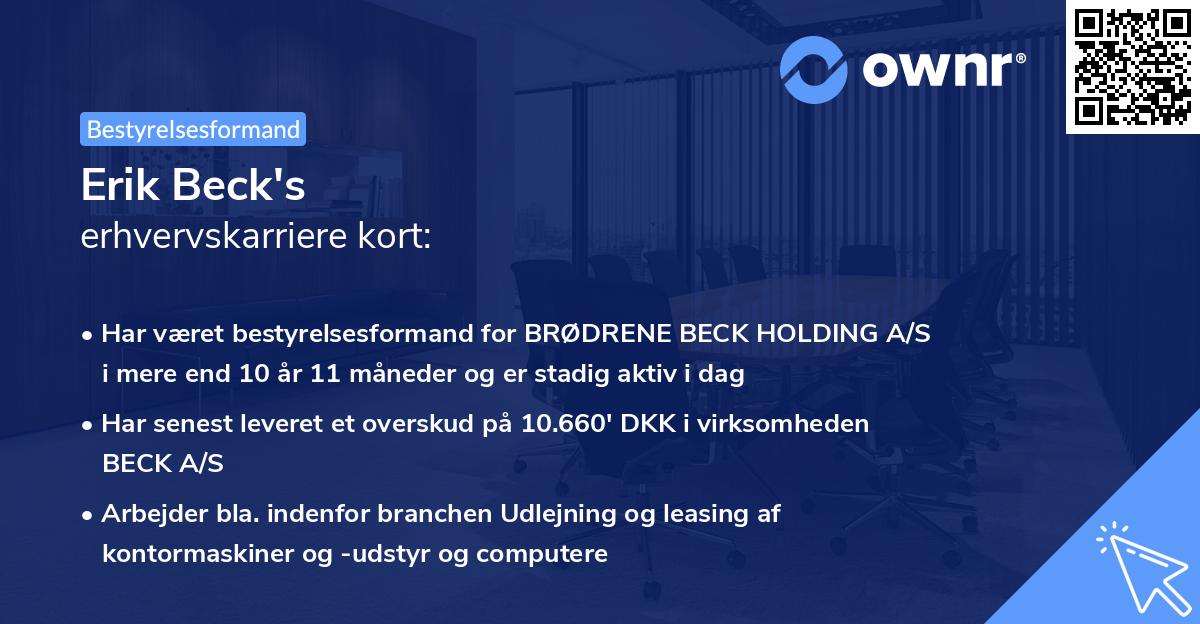 Erik Beck's erhvervskarriere kort