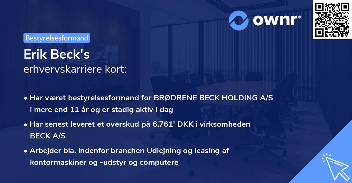 Erik Beck's erhvervskarriere kort