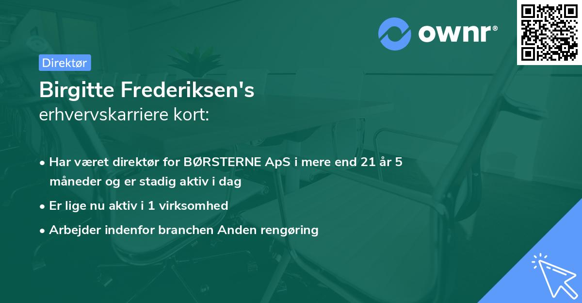 Birgitte Frederiksen's erhvervskarriere kort