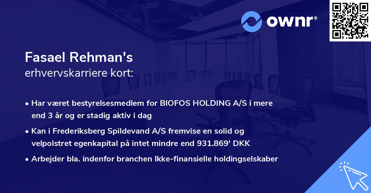 Fasael Rehman's erhvervskarriere kort
