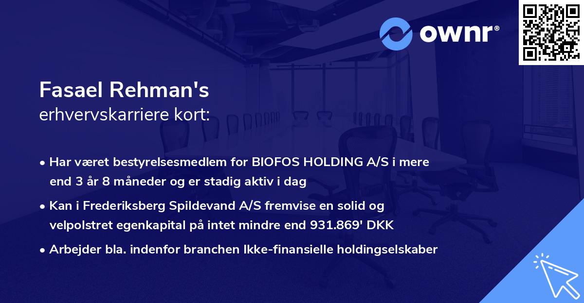 Fasael Rehman's erhvervskarriere kort