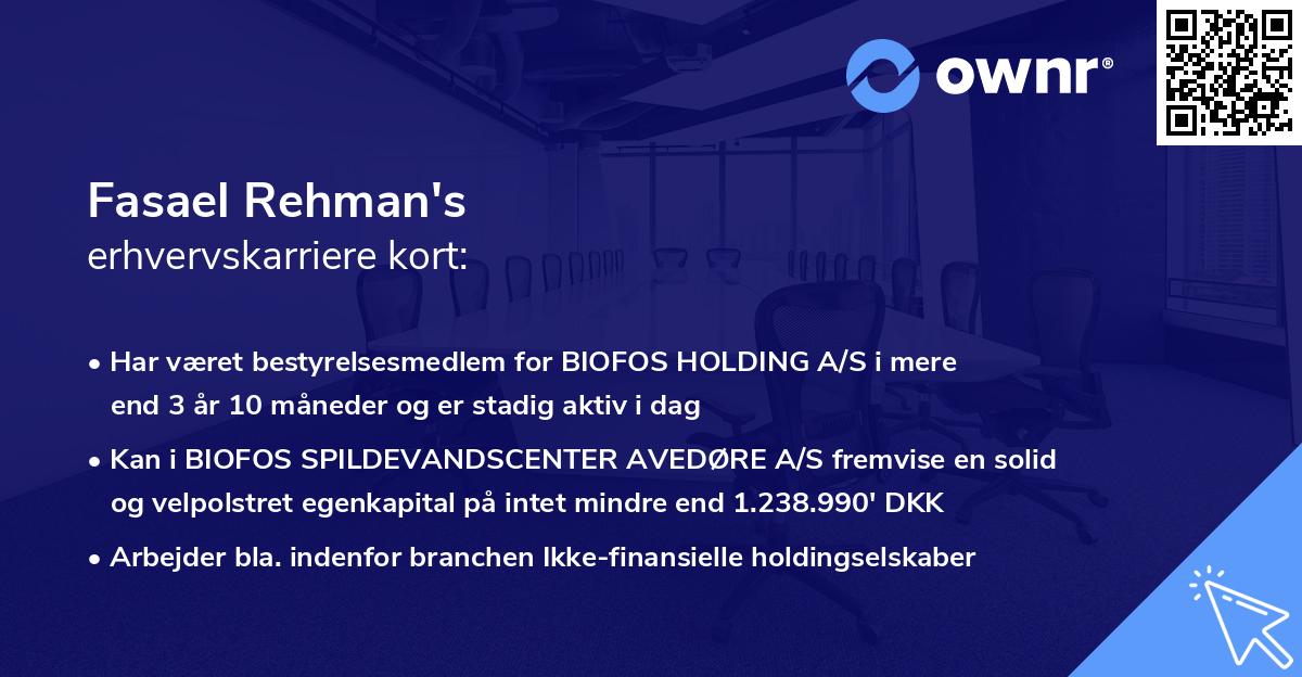 Fasael Rehman's erhvervskarriere kort