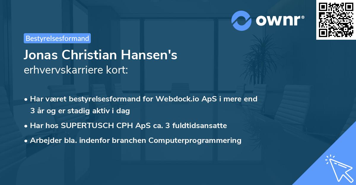 Jonas Christian Hansen's erhvervskarriere kort