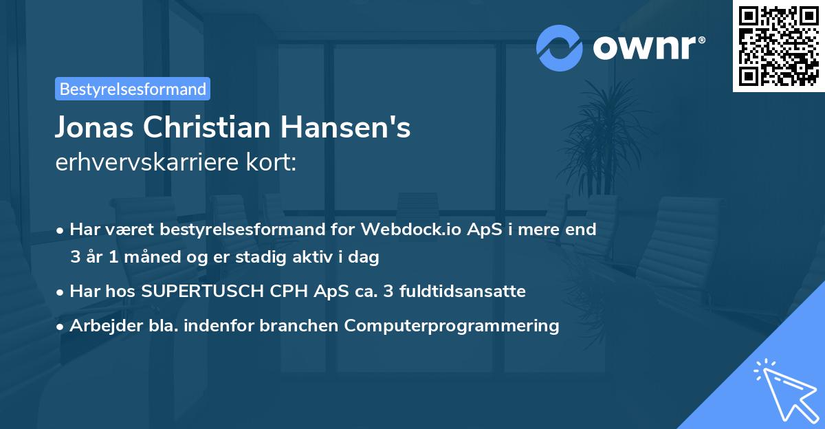 Jonas Christian Hansen's erhvervskarriere kort