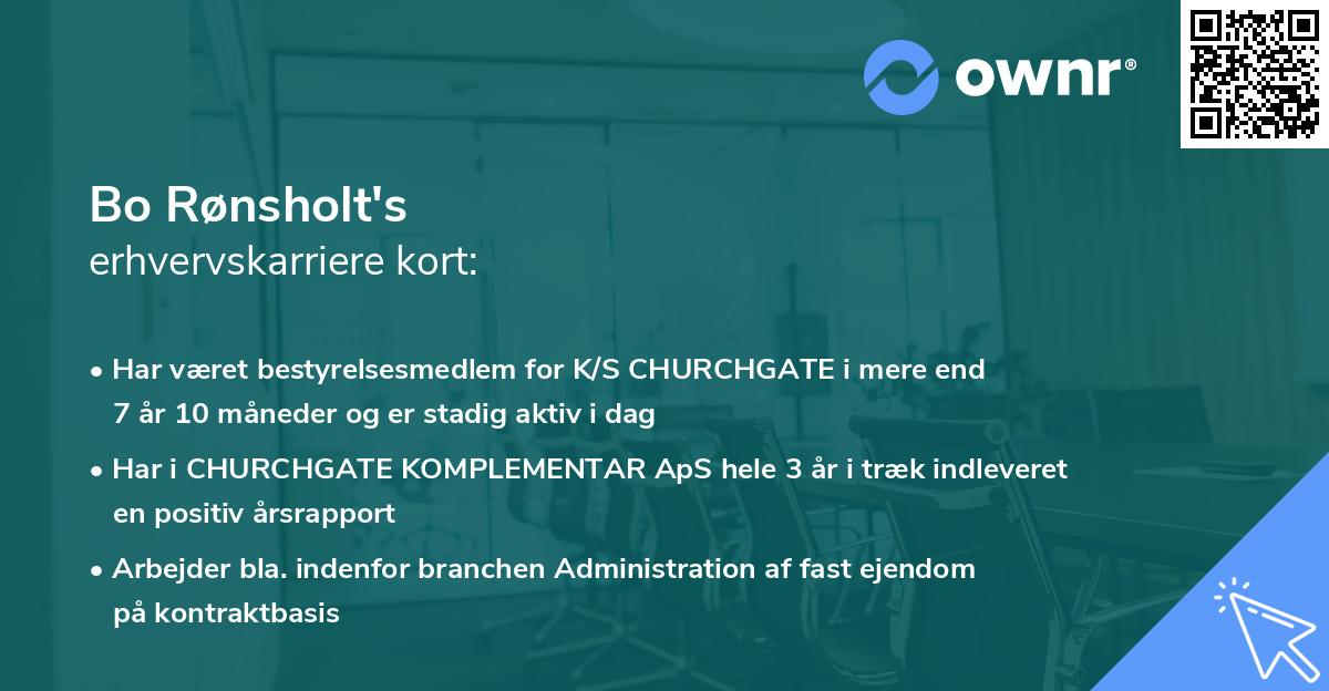 Bo Rønsholt's erhvervskarriere kort
