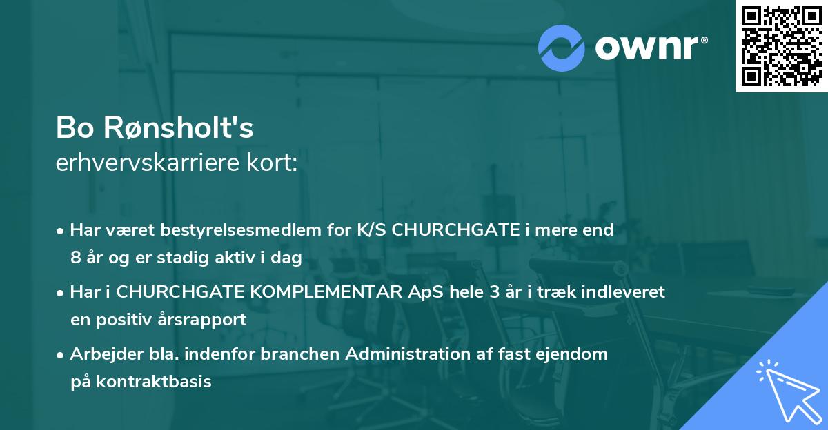 Bo Rønsholt's erhvervskarriere kort