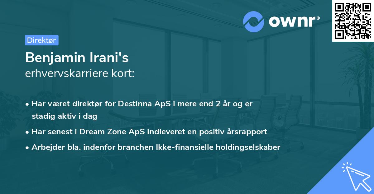 Benjamin Irani's erhvervskarriere kort