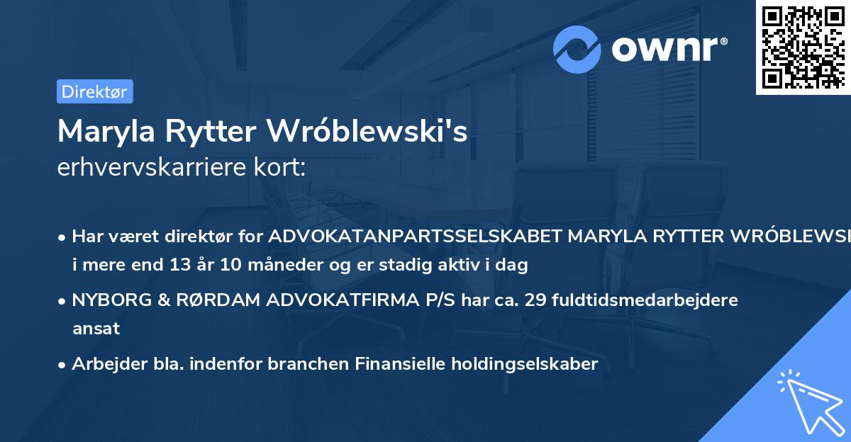 Maryla Rytter Wróblewski's erhvervskarriere kort