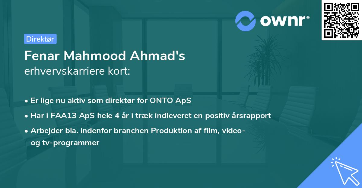 Fenar Mahmood Ahmad's erhvervskarriere kort