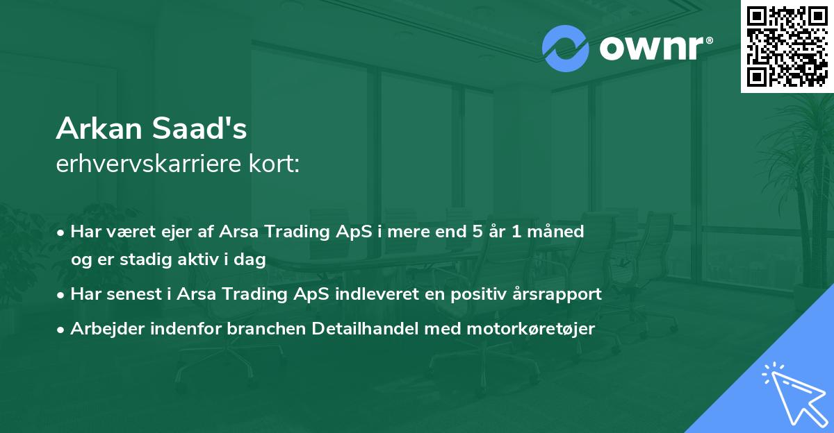 Arkan Saad's erhvervskarriere kort