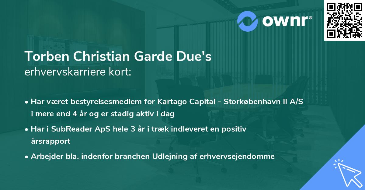 Torben Christian Garde Due's erhvervskarriere kort