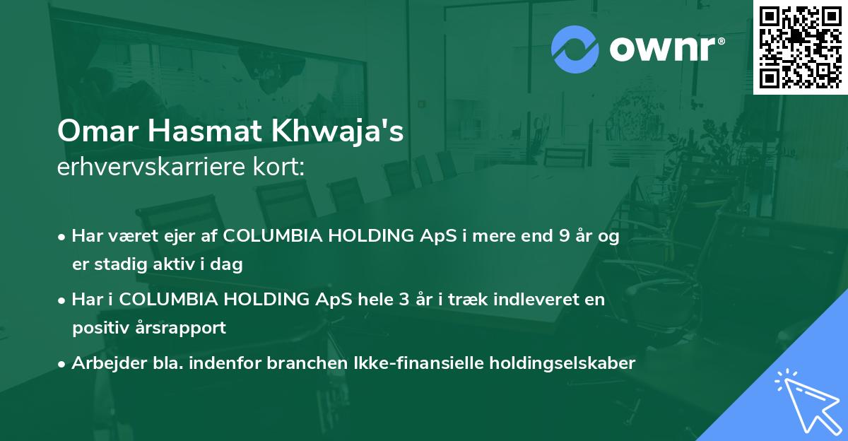 Omar Hasmat Khwaja's erhvervskarriere kort