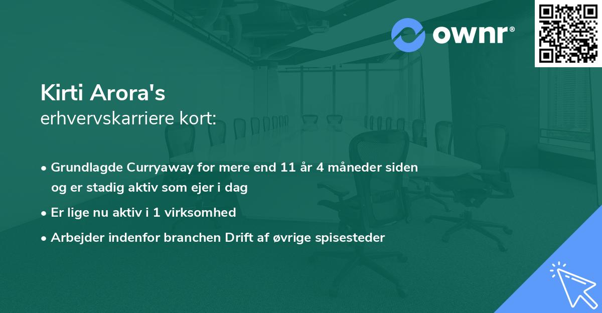 Kirti Arora's erhvervskarriere kort