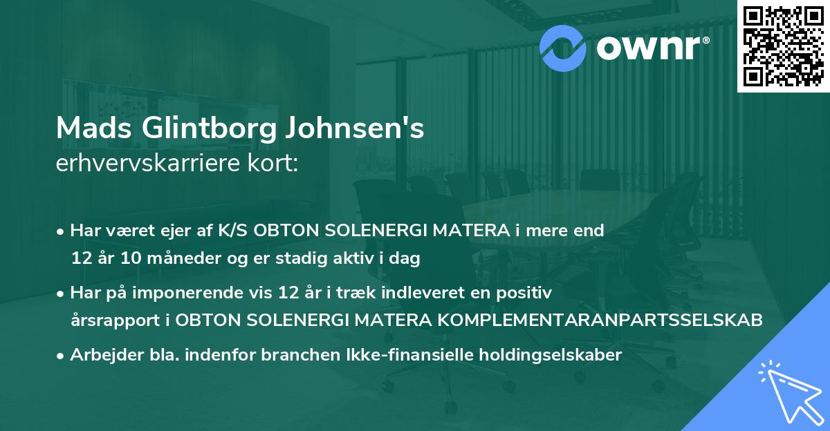 Mads Glintborg Johnsen's erhvervskarriere kort