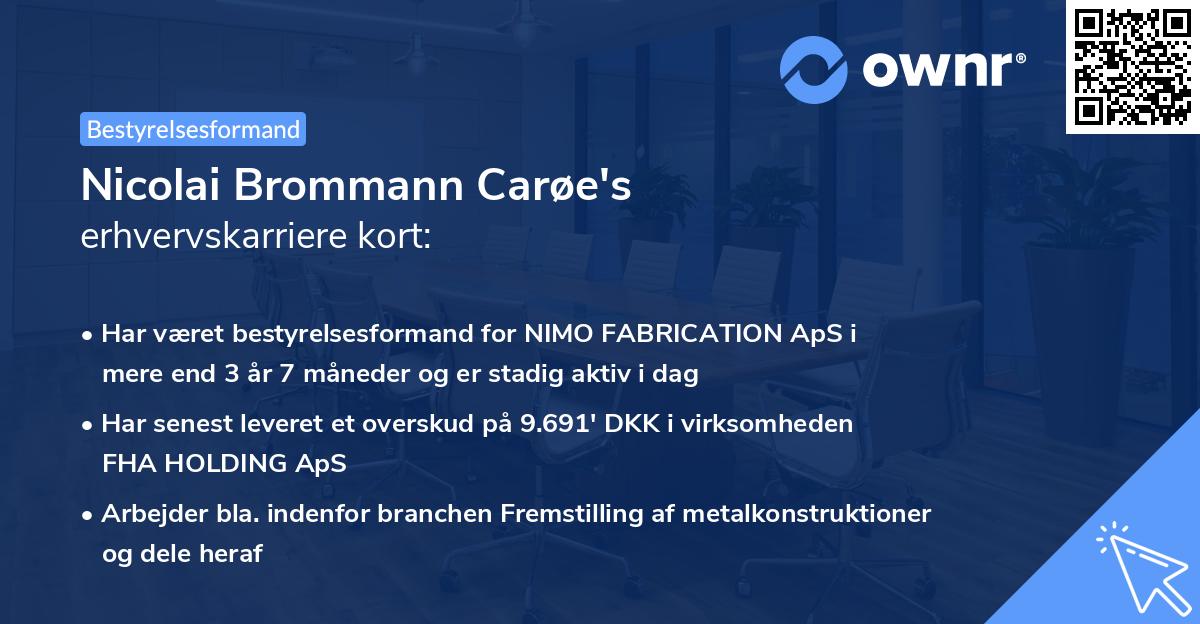 Nicolai Brommann Carøe's erhvervskarriere kort