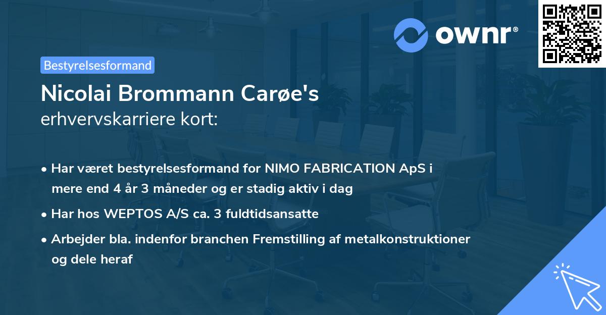 Nicolai Brommann Carøe's erhvervskarriere kort