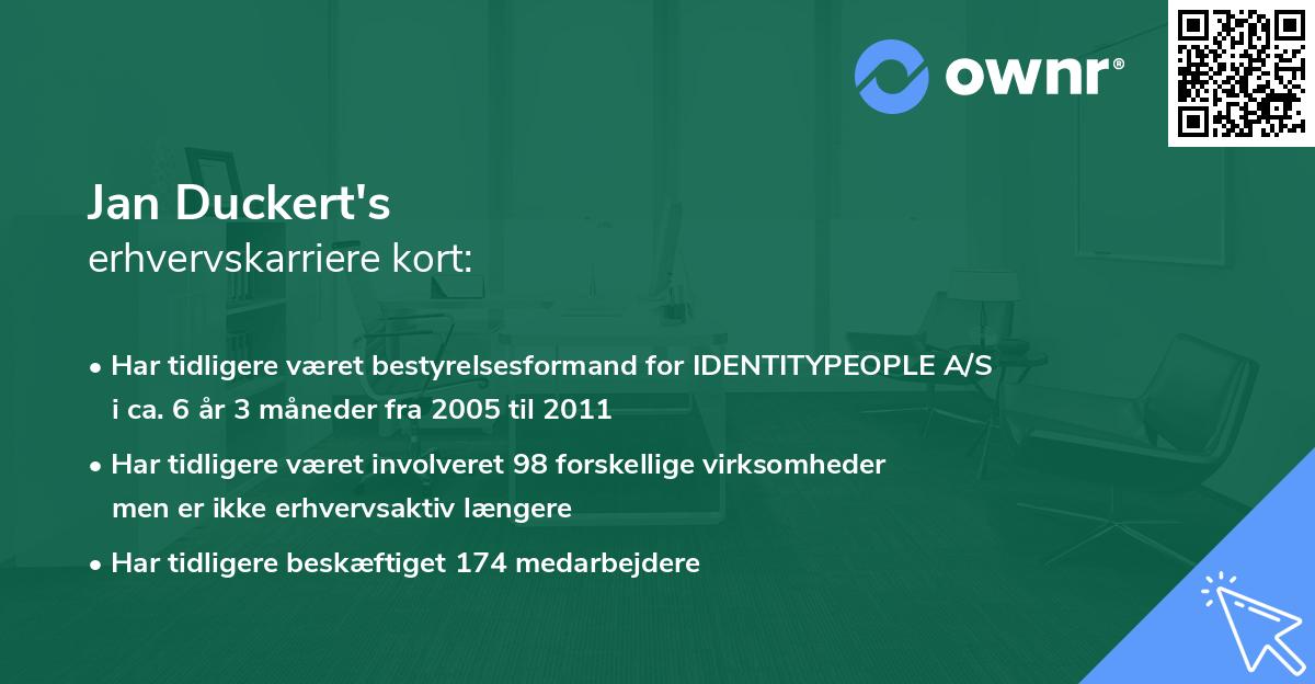 Jan Duckert's erhvervskarriere kort