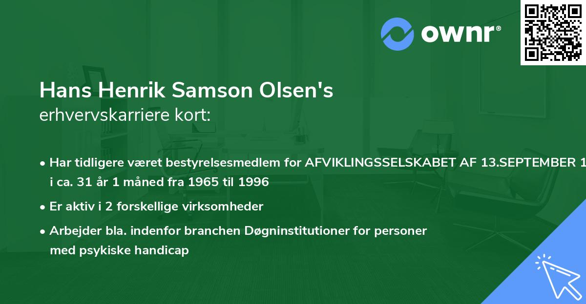 Hans Henrik Samson Olsen's erhvervskarriere kort