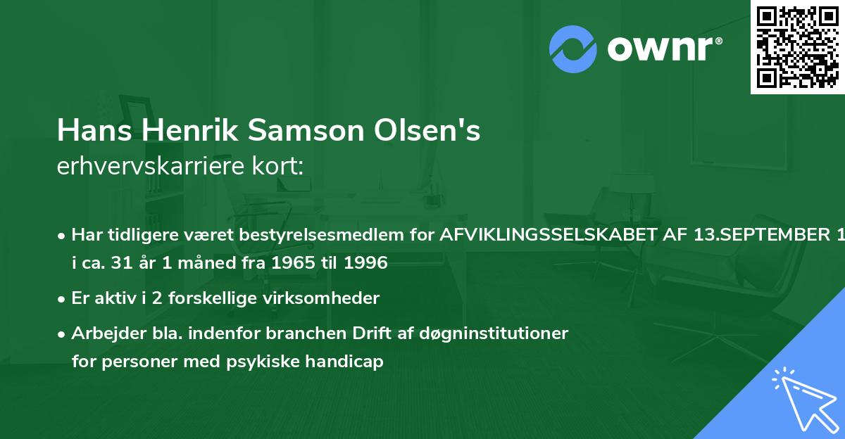 Hans Henrik Samson Olsen's erhvervskarriere kort