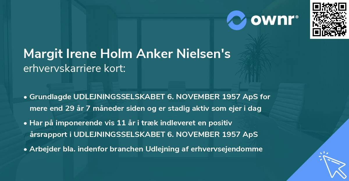 Margit Irene Holm Anker Nielsen's erhvervskarriere kort