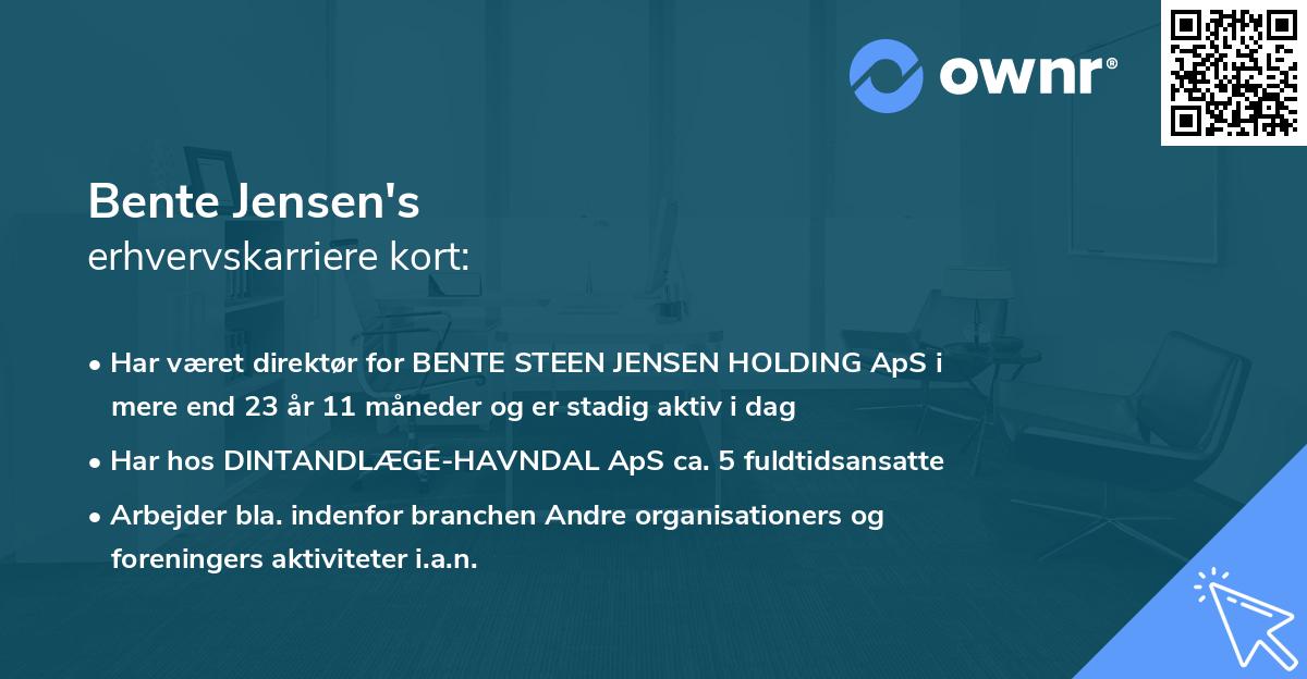 Bente Jensen's erhvervskarriere kort