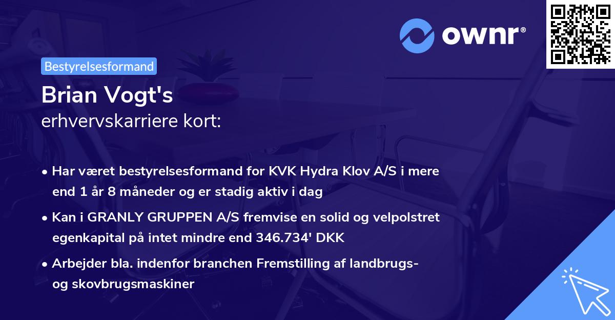 Brian Vogt's erhvervskarriere kort