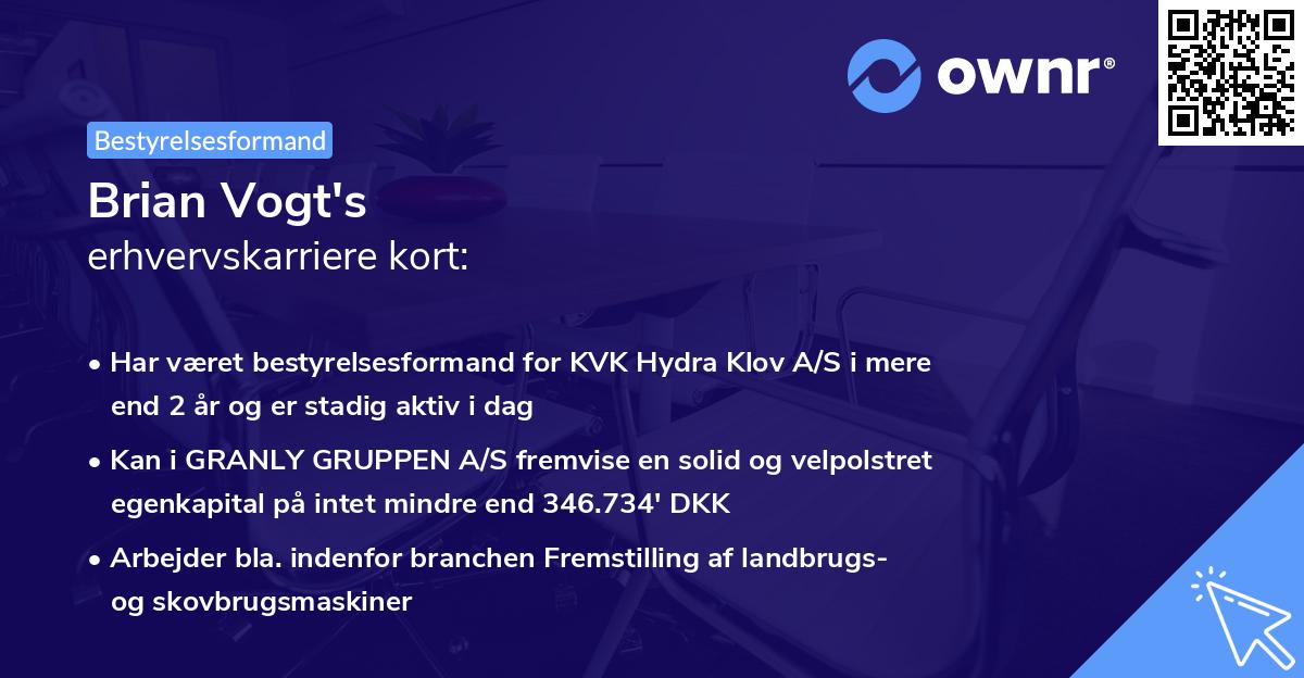 Brian Vogt's erhvervskarriere kort