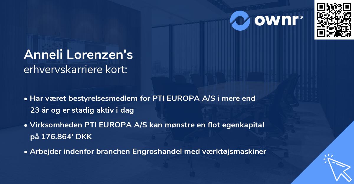 Anneli Lorenzen's erhvervskarriere kort