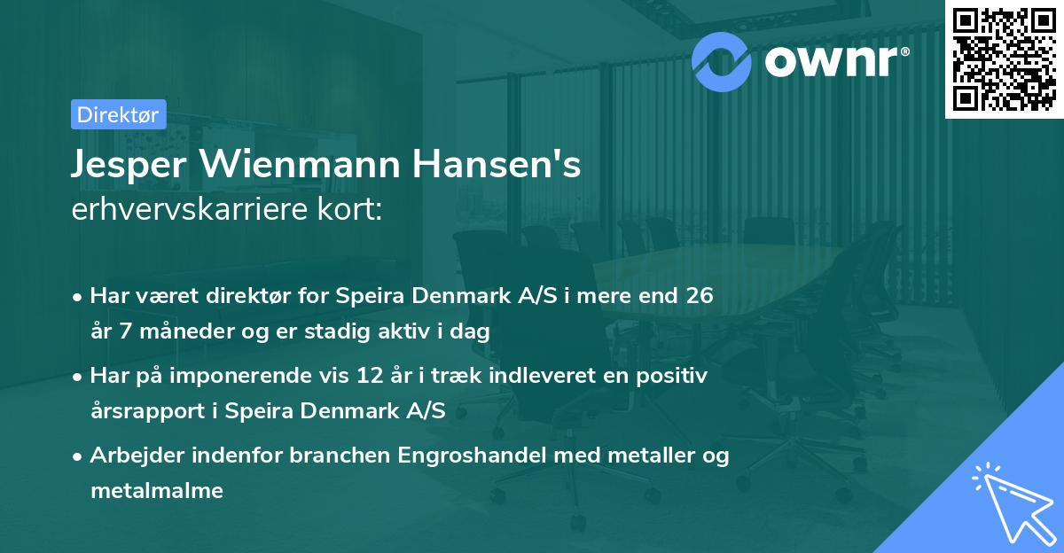 Jesper Wienmann Hansen's erhvervskarriere kort