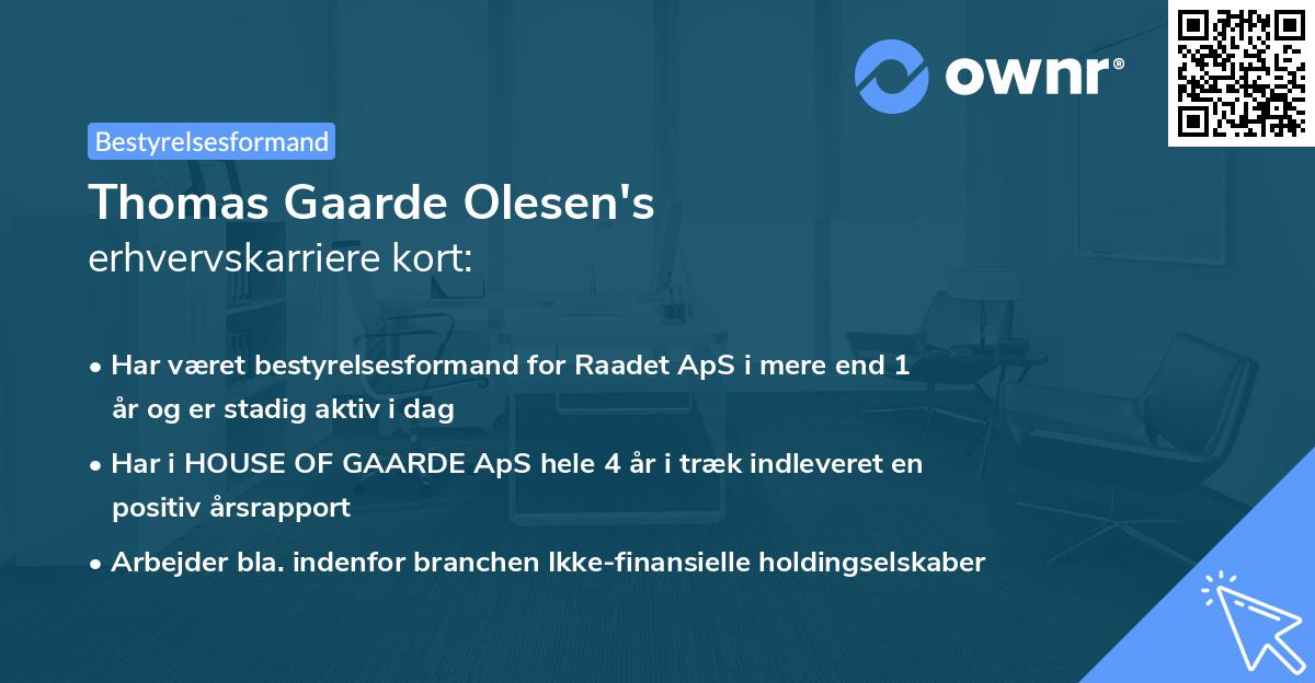 Thomas Gaarde Olesen's erhvervskarriere kort