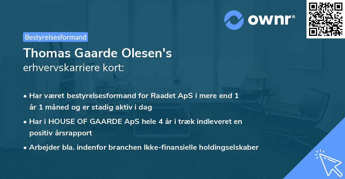 Thomas Gaarde Olesen's erhvervskarriere kort